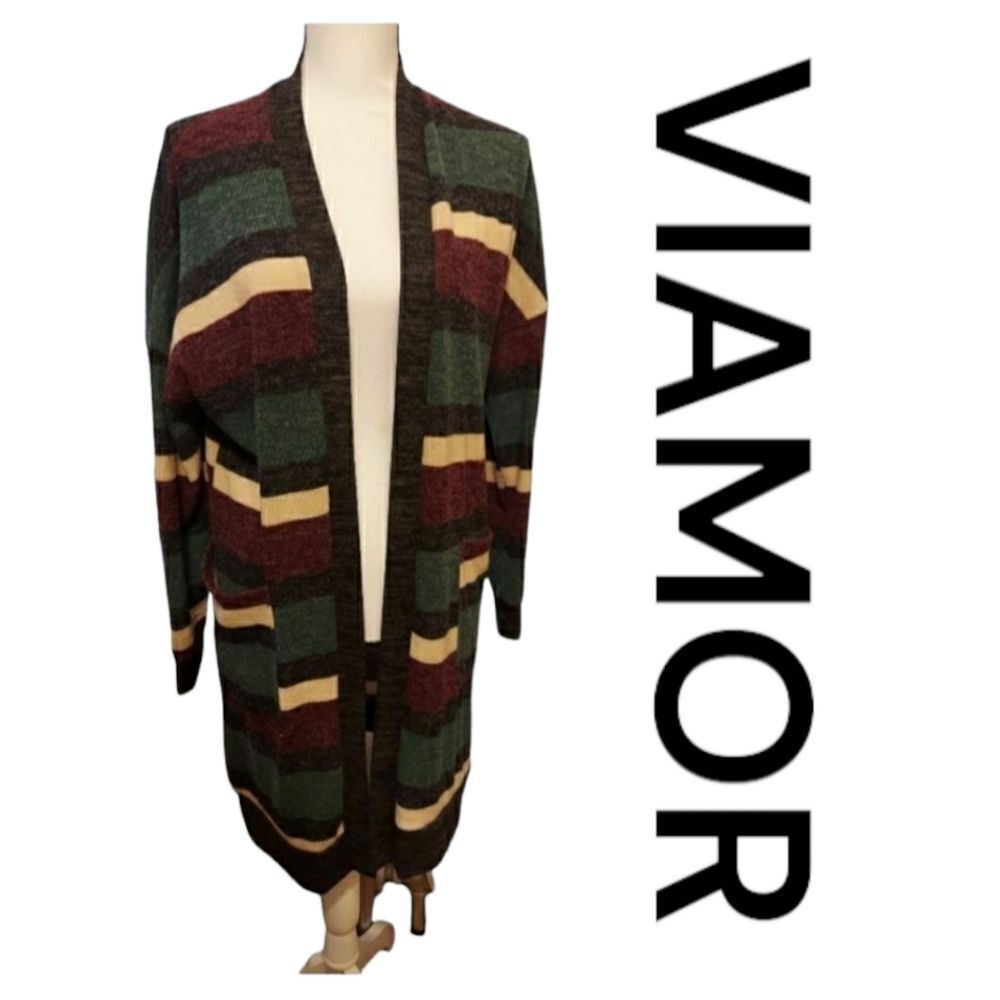 VIAMOR Cardigan Multi Color Striped Womens Size Medium/large